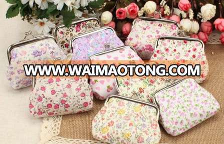 Wholesale bulk fancy flowers printing clip closure ladies girls cheap mini small custom cute coin purse